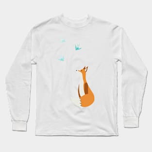 Simple Cute Fox Watching the Birds Long Sleeve T-Shirt